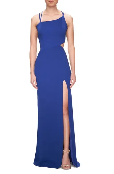 La Femme High Slit Strappy Back Gown In Royal Blue