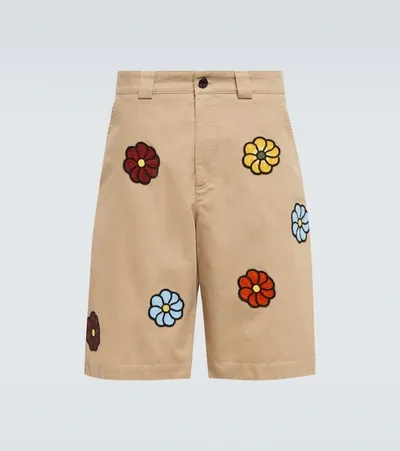 Moncler Genius 1 Moncler Jw Anderson Embroidered Cotton Shorts In Brown