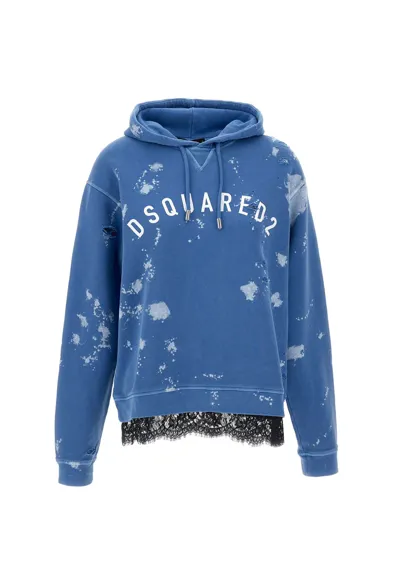 Dsquared2 Goth Foam Hoodiecotton Sweatshirt In Blue