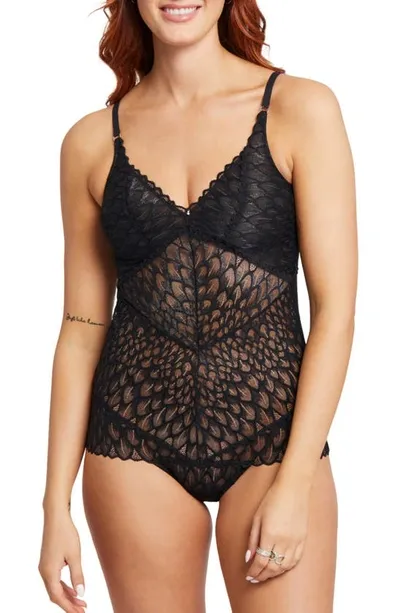 Montelle Intimates Lacy Cutout Bodysuit In Black