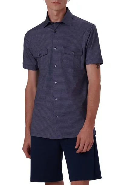 Bugatchi Ooohcotton® Medallion Print Short Sleeve Button-up Shirt In Indigo