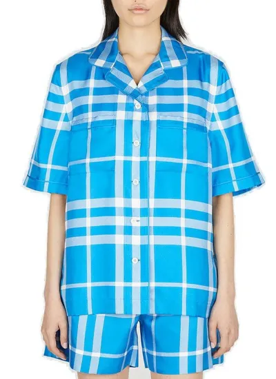 Burberry Tierney Check Silk Camp Shirt In Vivid Blue Check