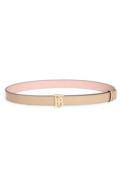 Burberry Tb 30 Reversible Leather Belt In Oat Beige/dusky Pink