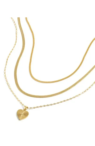 Madewell Set Of 3 Etched Heart Necklaces In Vintage Gold