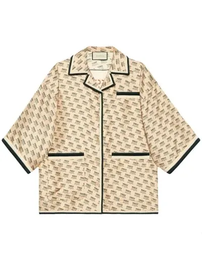 Gucci Invite Stamp Silk Shirt In Nude/neutrals