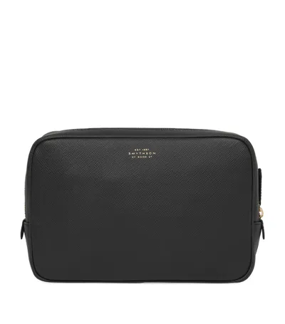 Smythson Embossed-logo Detail Wash Bag In Black