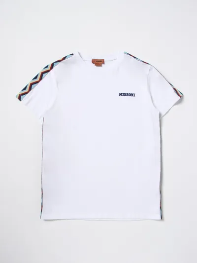 Missoni White T-shirt For Kids With Logo And Iconic Chevron Motif In Multicolor