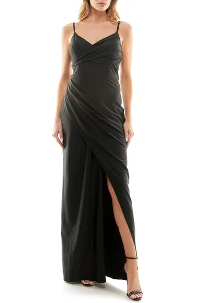 Speechless Ruched Sheath Gown In Black