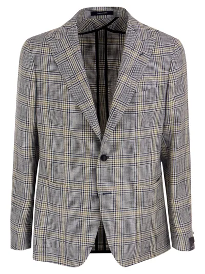 Tagliatore Jacket With Tartan Pattern In Light Blue,beige