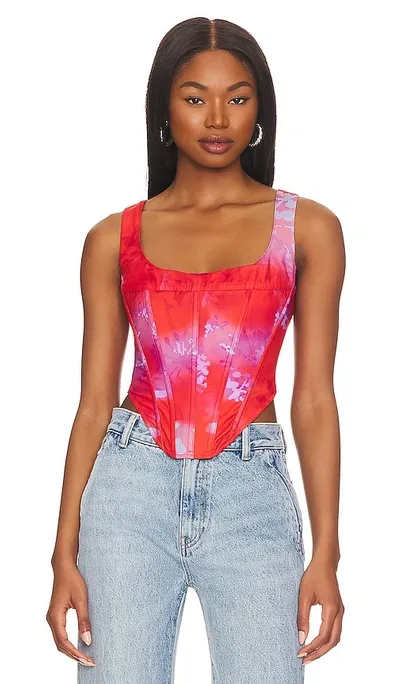 Miaou Campbell Stretch Mesh Corset Top In Rouge Mudd