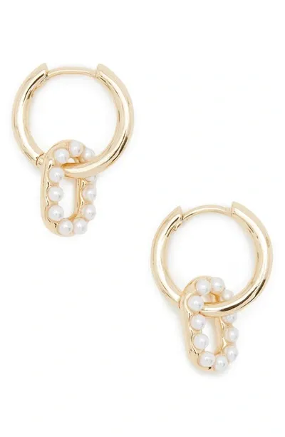 Allsaints Faux Pearl Huggie Earrings In White/gold