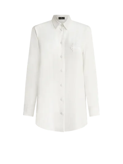 Etro White Crepe De Chine Shirt With Embroidered Pegasus