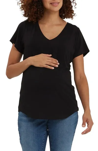 Nom Maternity V-neck Nursing Tee In Black