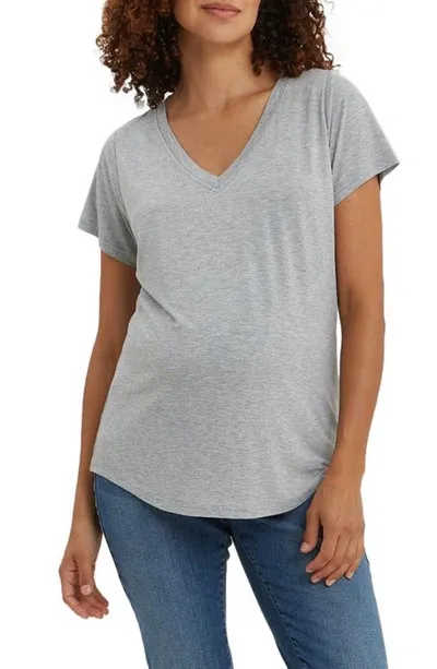 Nom Maternity V-neck Nursing Tee In Heather Gray