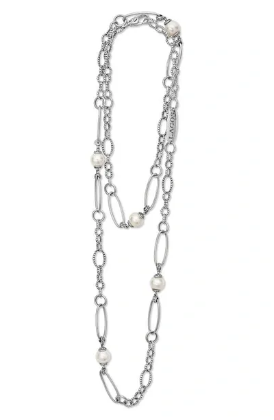 Lagos Luna Freshwater Pearl Station Necklace In White/silver