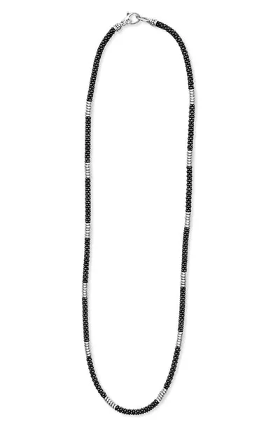 Lagos Black Caviar Ceramic Station Necklace In Silver/black