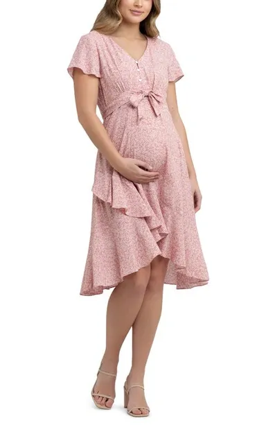 Ripe Maternity Vanessa Tie Front Dress In Rose / White