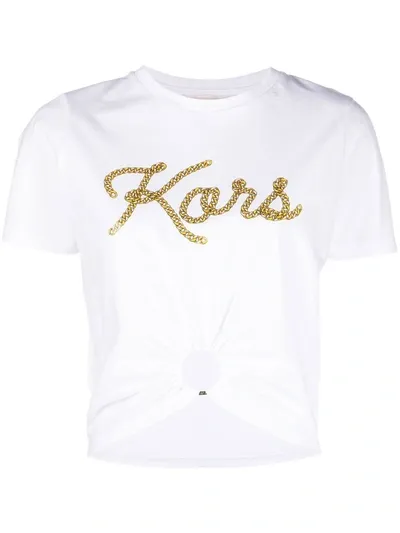 Michael Michael Kors Logo-print Gathered-detail T-shirt In White