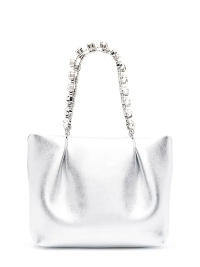 Aquazzura Galactic Mini Leather Tote Bag In Silver