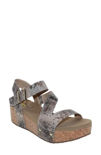 Volatile Biloxi Platform Wedge Sandal In Rose Gold Snake