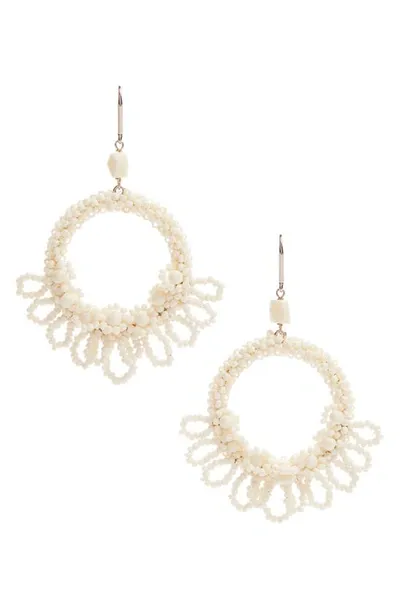 Isabel Marant Talasi Beaded Hoop Drop Earrings In Ecru/ Silver