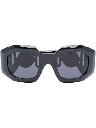 Versace Oversized Geometric Frame Sunglasses In Black