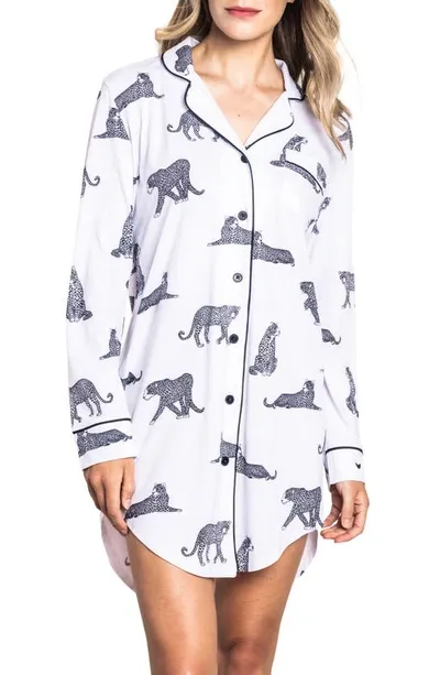 Petite Plume Panther Print Nightshirt In White