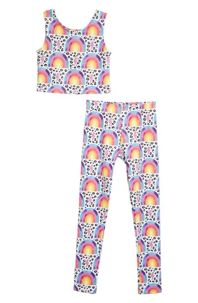 Lola & The Boys Lola + The Boys Kids' Rainbow Flash Atheletic Crop Tank Top & Leggings Set In Multi