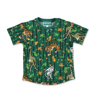 Kenzo T-shirt Verde Stampata In Piquet Di Cotone Baby Boy