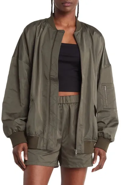 Open Edit Oversize Bomber Jacket In Green Beetle