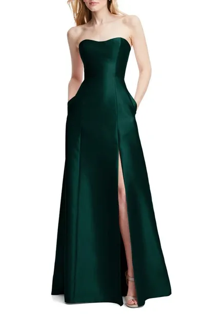 Alfred Sung Strapless Satin A-line Gown In Green