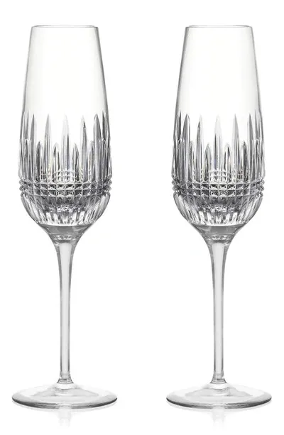 Waterford Lismore Diamond Essence Set Of 2 Crystal Champagne Flutes In Clear