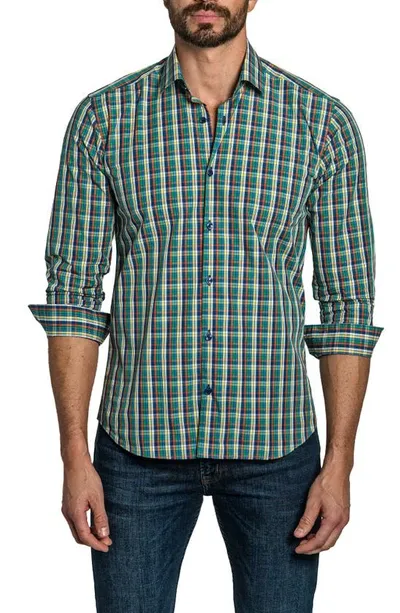 Jared Lang Trim Fit Plaid Cotton Button-up Shirt In Blue Gingham