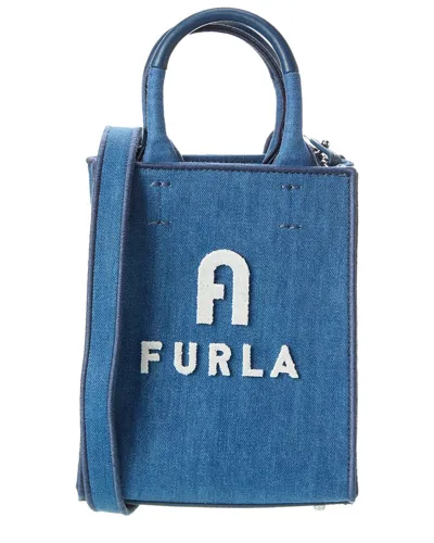 Furla Mini Opportunity Denim Tote Bag In Blue