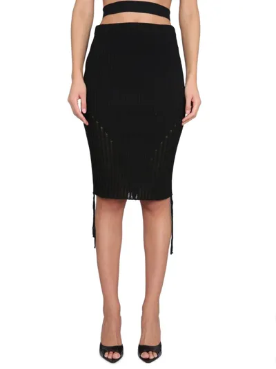 Andrea Adamo Ribbed Cut-out Midi Skirt In Black