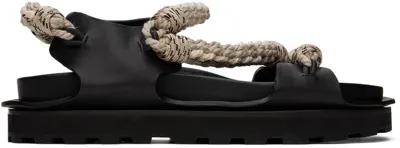 Jil Sander Leather Sandals With Braided Rope Bands In Moonless Night