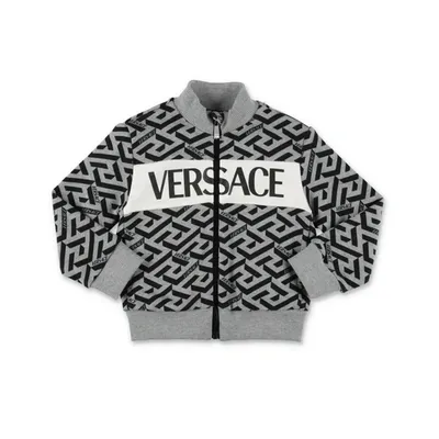 Versace Kids' Grey And Black Cotton Baby Boy  Sweatshirt In Whiteblack