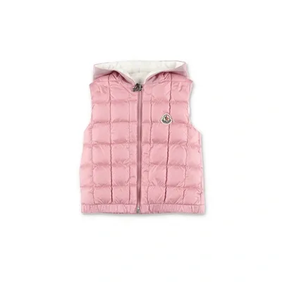 Moncler Kids' Jouzas Pink Nylon Baby Girl  Down Feather Hooded Vest In Rosa