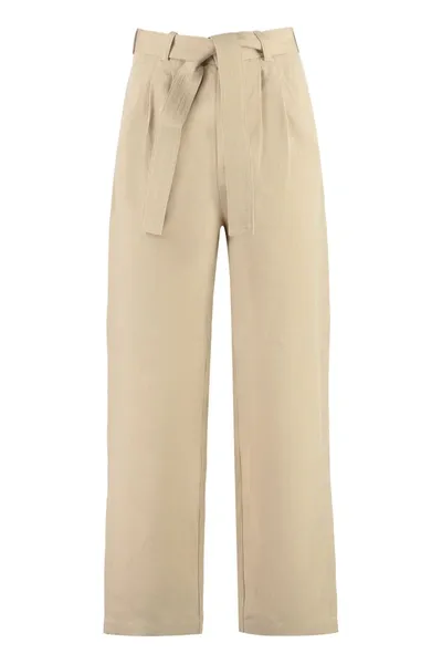 Woolrich Linen Blend Trousers In Beige