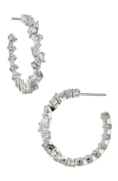 Nadri Flutter Cubic Zirconia Hoop Earrings In Silver