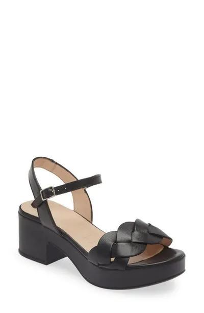 Wonders Platform Sandal In Black Leather