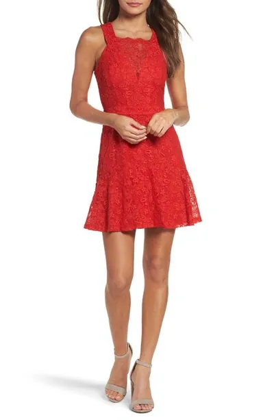 Adelyn Rae Lace Fit & Flare Dress In Red