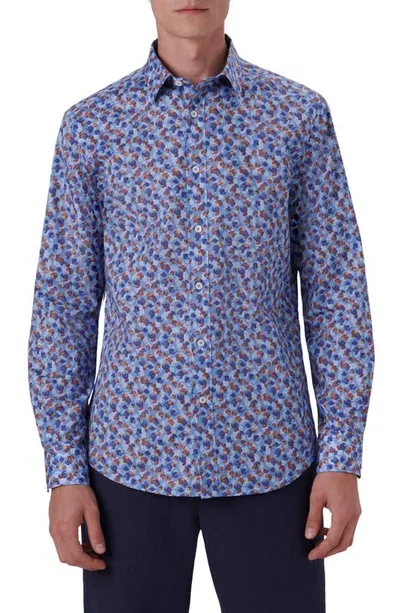 Bugatchi Shaped Fit Print Stretch Cotton Button-up Shirt In Air Blue