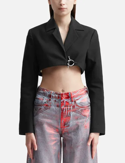 Ganni Cotton Suiting Cropped Blazer In Black