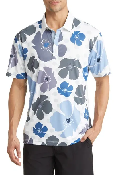 Swannies Mellblom Floral Golf Polo In White-blue-gray