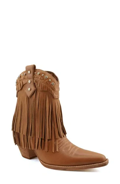 Zigi Finlandia Fringe Western Boot In Tan Leather