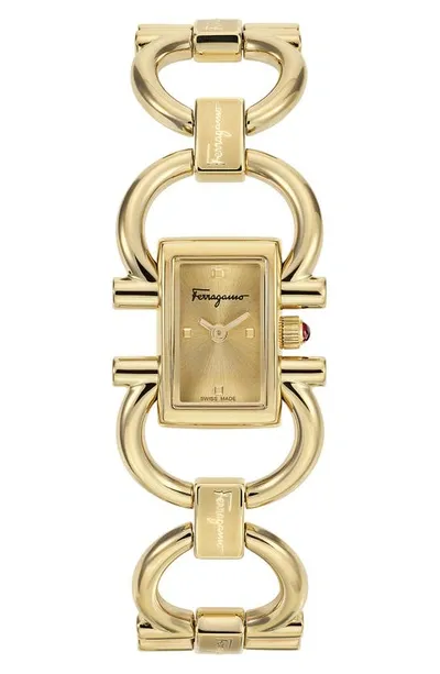 Ferragamo Salvatore Ferragmo Women's Double Gancini Mini Gold Ion-plated Stainless Steel Bracelet Watch 14x21m In Yellow Gold