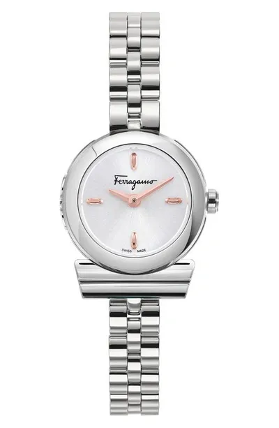 Ferragamo 22.5mm Gancino Watch With Bracelet Strap, Silver