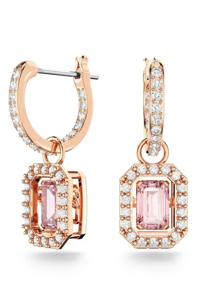 Swarovski Crystal Octagon Cut Millenia Drop Earrings In Rose Gold