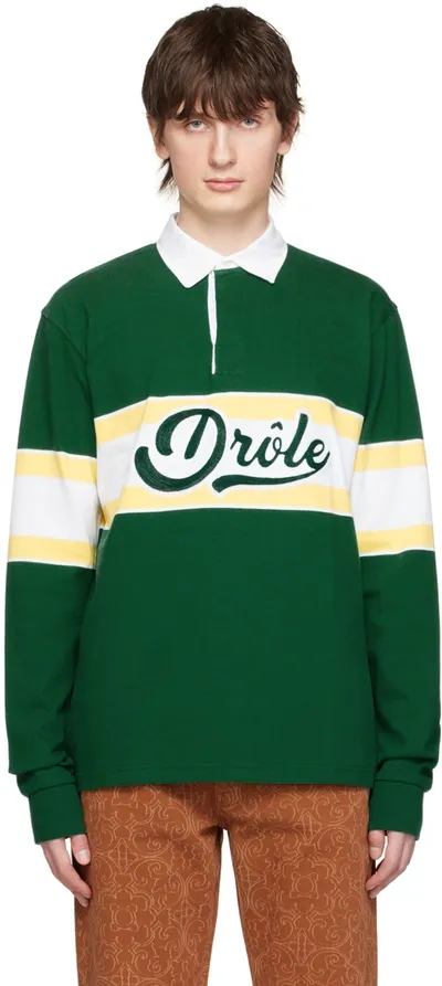 Drôle De Monsieur Logo-print Long-sleeved Polo Shirt In Green